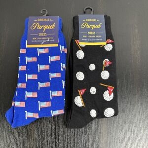 Original Parquet Socks Fun Crew Socks 10-13 New Two Pairs Golf American Flag